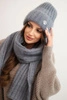 Women's set hat and long scarf made of soft yarn dark gray