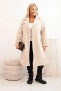 Płaszcz damski Plus Size z wełną i dużym kołnierzem beżowy
