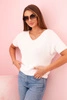 Women's sweater made of soft fluff with a V-neck and short sleeves white