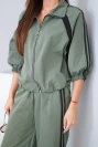 Women's cotton set with wide-leg pants and side stripes khaki