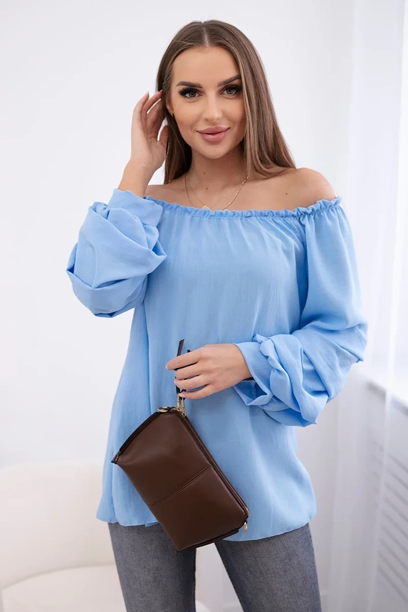 Spanische Bluse mit dekorativen Ärmeln blau