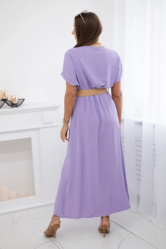 Long dress with a decorative belt light purple