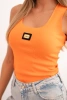 Women's ribbed tank top with decorative patch dark orange
