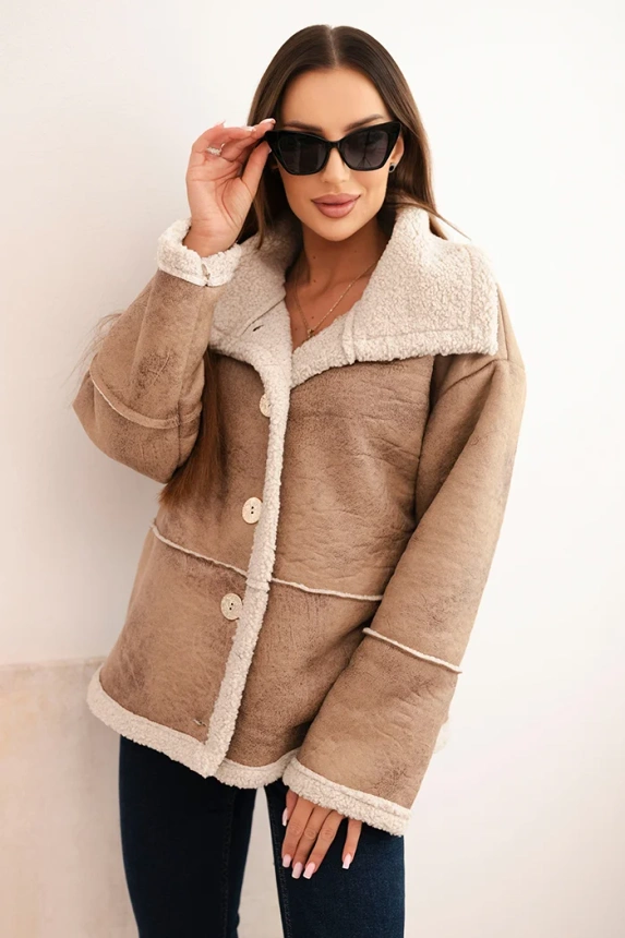 Damenjacke Plus Size mit Kapuze und Lammfell bordeaux