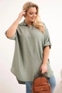 Dámská košile Plus Size z viskózy s delším zadním dílem khaki