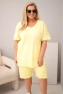 Women's Plus Size cotton set with blouse and shorts yellow