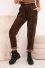 Women's corduroy pants with a belt chocolate