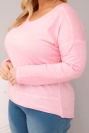 Plus Size women's blouse with a V-neck and a longer back light pink