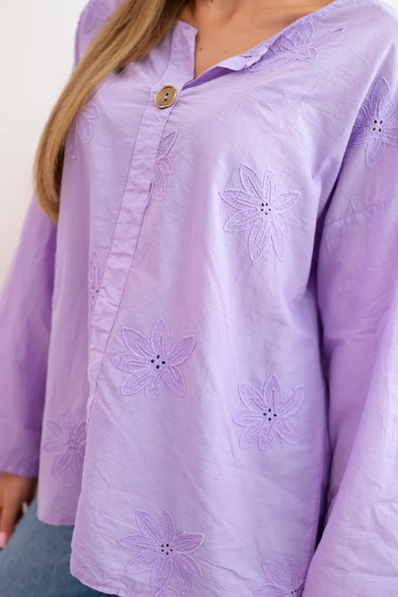 Hemdbluse mit gesticktem Muster dunkelviolett