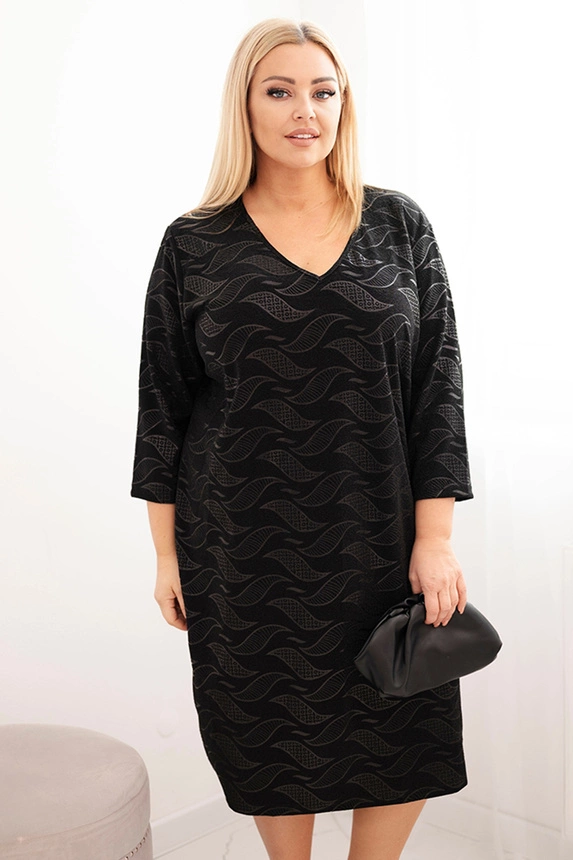 Plus Size women's georgette dress with a V-neck black