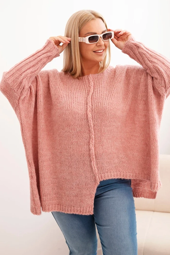 Damenpullover Plus Size aus Acryl mit lockerer Passform und 3/4-Ärmeln dunkelrosa