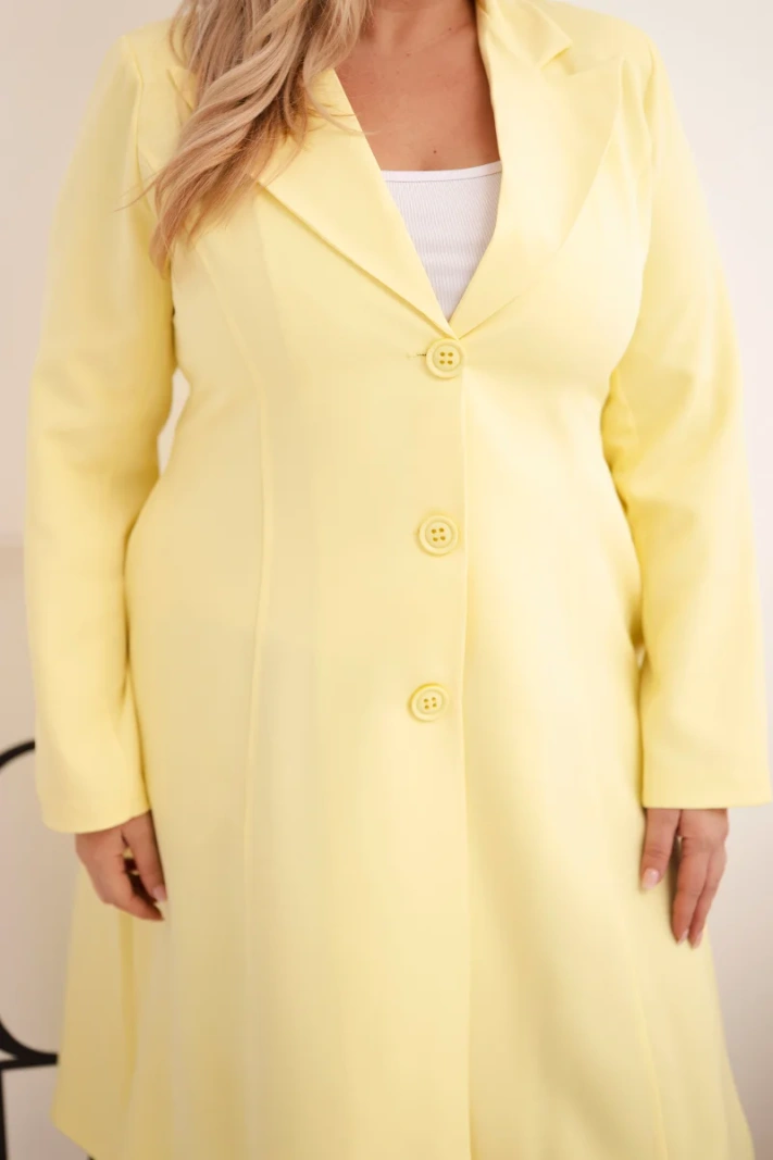 Plus Size women's classic coat with buttons and collar yellow