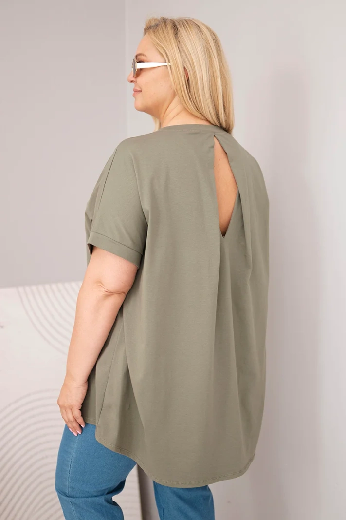 Bluzka damska Plus Size bawełniana z krótkim rękawem khaki