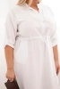 Plus Size women's viscose dress with buttons and a tie at the waist white