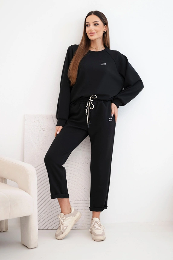 Damen-Set aus Viskose mit Pullover und Hose butterfarben schwarz