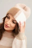 Women's colorful viscose hat with decorative button powder pink + camel