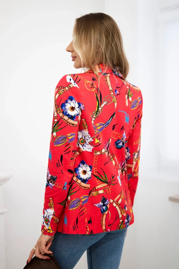 Printed cotton jacket with a button raspberry