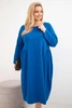 Plus Size women's cotton dress with long sleeves and gathered waist cornflower blue