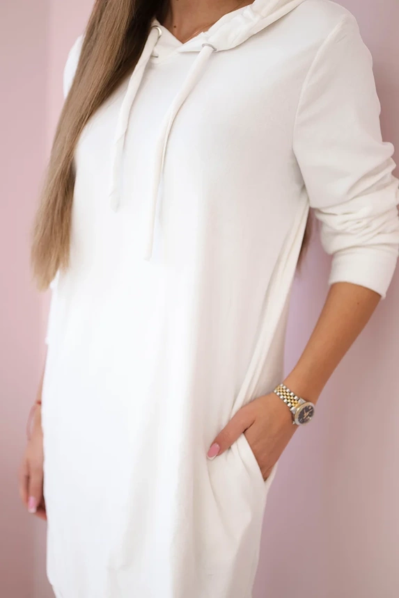 Velours Kleid mit Kapuze ecru