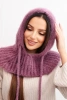 Women's hooded cap with a delicate weave and drawstrings purple