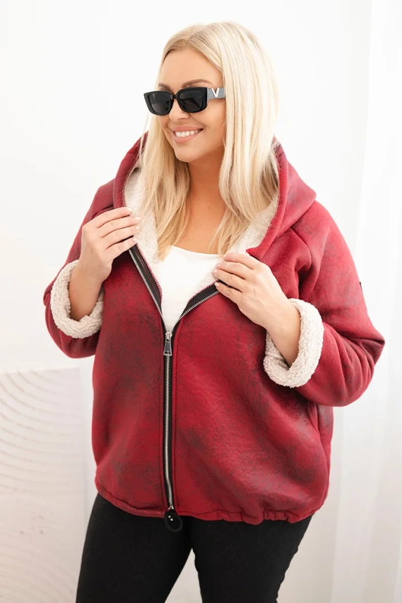 Women's Plus Size jacket with a hood and fleece burgundy