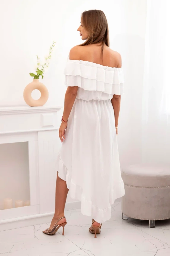 Women's off-the-shoulder dress with a longer back ecru