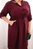 Sukienka damska z wiskozy Plus Size z guzikami i wiązaniem w talii bordowa