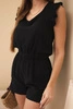 Women's muslin jumpsuit with ruffles black