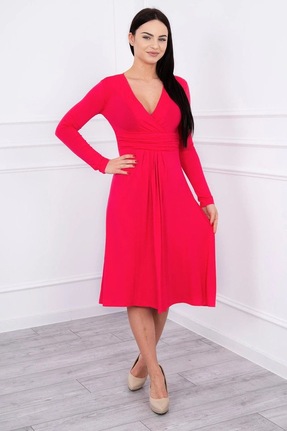 Dress cut under the bust, long sleeve fuchsia