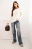 Women's sweater with wool, long sleeves, and a round neckline ecru