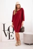 Plus Size women's dress with cotton in a simple cut and 3/4 sleeve burgundy