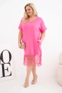Sukienka damska bawełniana z dekoltem V i frędzlami Plus Size różowa