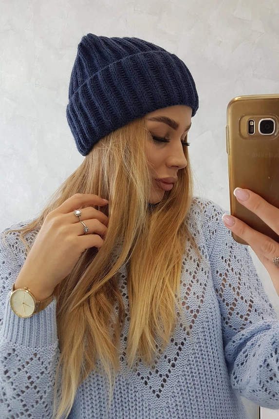 Cap with turn up Magda K293 navy blue