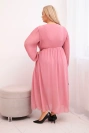 Dámska plisovaná sukňa Plus Size z viskózy a s dlhým rukávom tmavo ružová