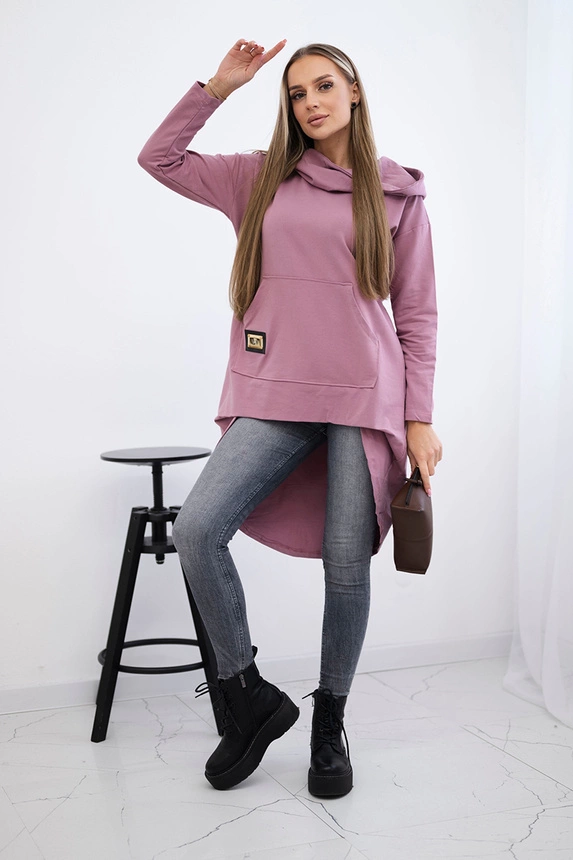 Langer Rücken Sweatshirt mit Kapuze dunkelrosa
