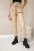 Leather trousers with a tie at the front beige