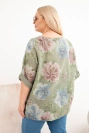 Dámska bavlnená blúzka Plus Size s krátkym rukávom a kvetinovým vzorom khaki
