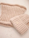 Damen-Set Mütze und Loop aus Strick dunkelbeige