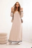 Damenanzug mit Viskose, bestehend aus einer offenen Bluse und einem langen Kleid beige