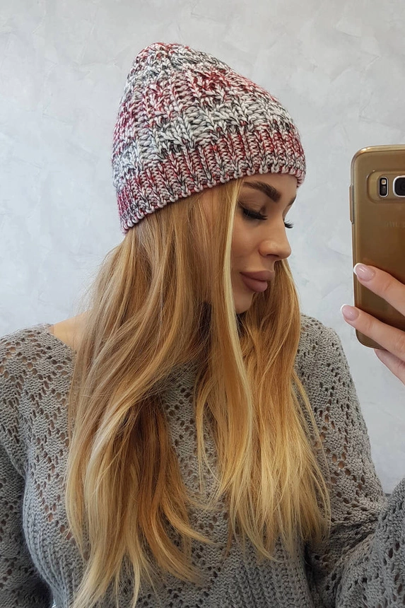 Fleecová čepice Melisa K241 burgundy+grey