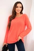 Women's sweater made of soft knit with a round neckline coral