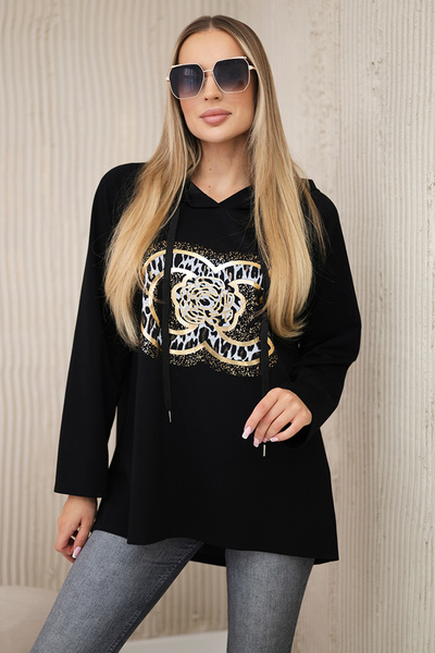 Bluza wiskozowa plus size z nadrukiem czarna