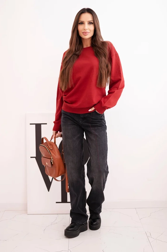 Damenpullover aus Baumwolle basic mit Rundhalsausschnitt bordeaux