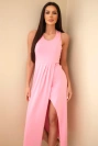 Damen-Baumwoll-Midikleid, ärmellos, mit Raffung hellrosa