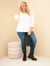 Dámská bavlněná mikina Plus Size s krajkovým pruhem a kapsou ecru