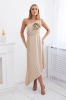 Pleated dress with flower dark beige