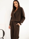 Women's viscose set with a short blazer and jogger pants brown