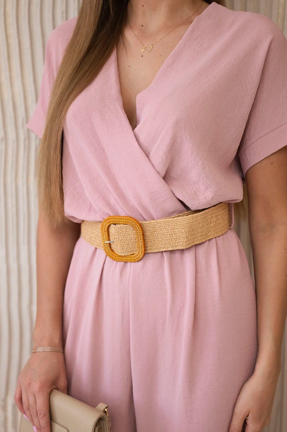 Overalls with a decorative belt at the waist powdered pink