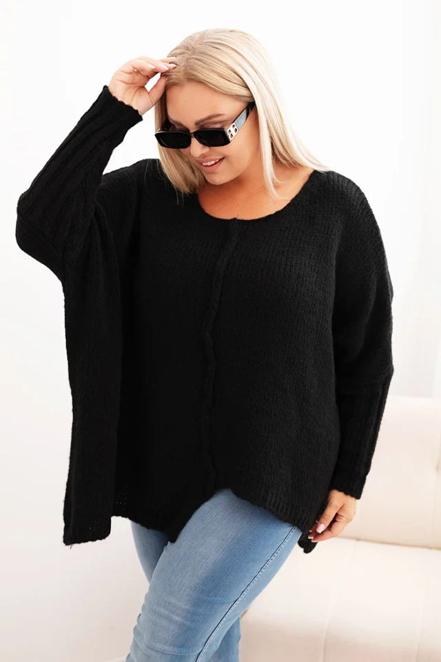 Sweter damska Plus Size z akrylem o luźnym kroju i rękawem 3/4 czarny