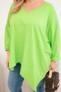 Moteriška medvilninė bluzka Plus Size su asimetriniu apačioje ir V formos iškirpte šviesiai žalia